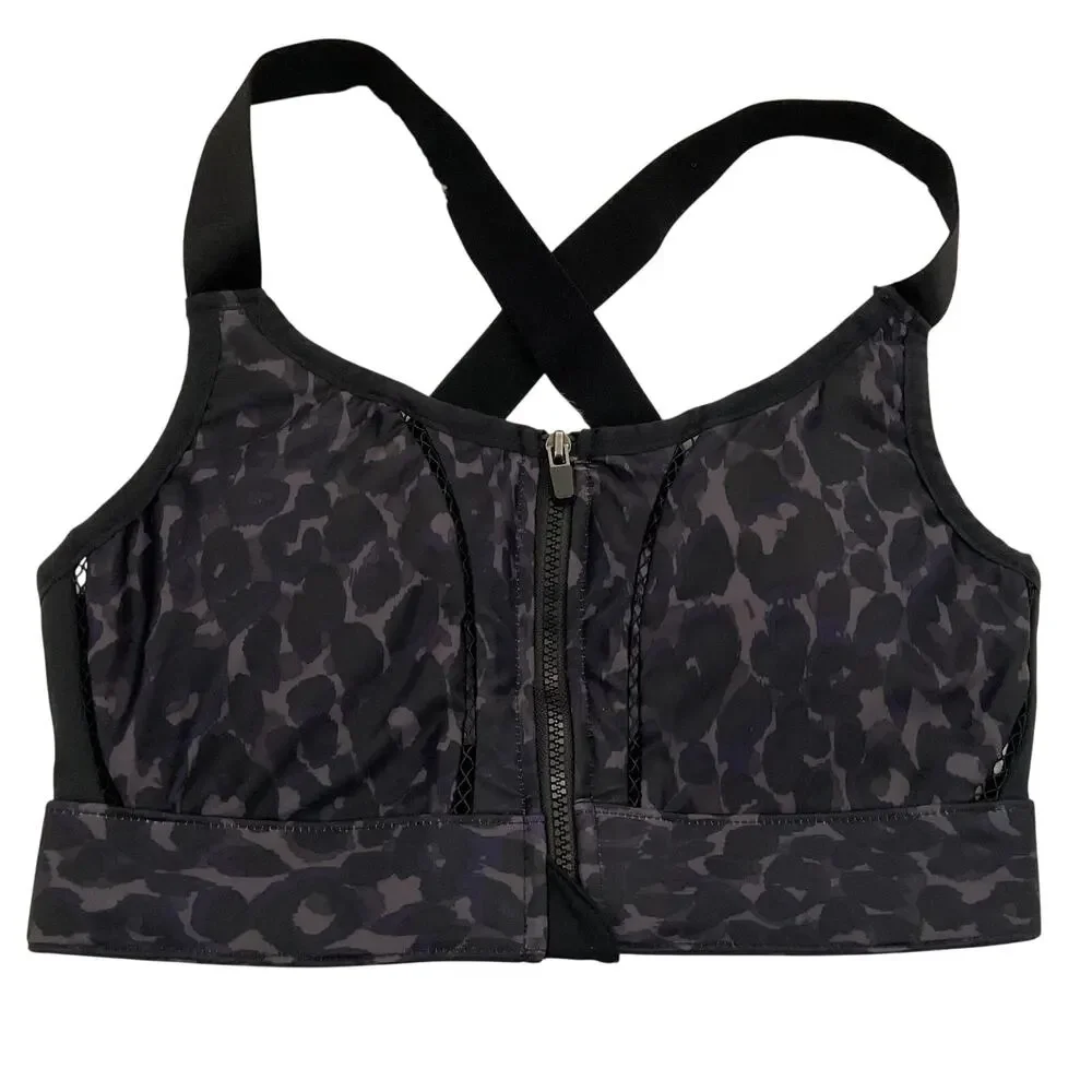 Fabletics Zoe High Impact Leopard Print Front Zip Sports‎ Bra - Size XXS
